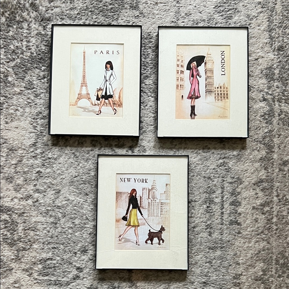 SET OF THREE FASHION CITY PRINTS WALL ART DECOR 8x10